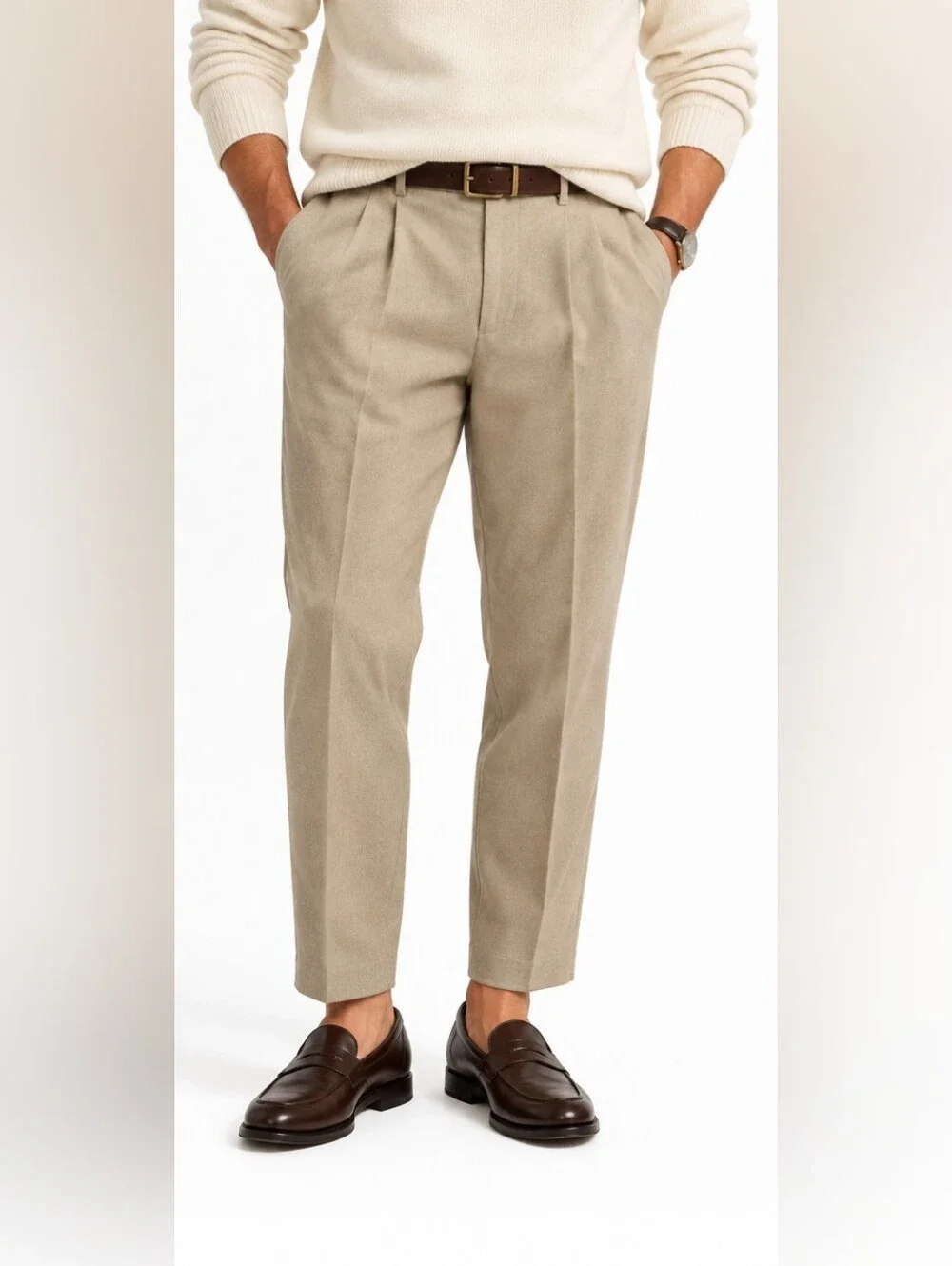 NWT Banana Republic Relaxed Brushed Pleated Pants Taupe 35x30 Wool Blend